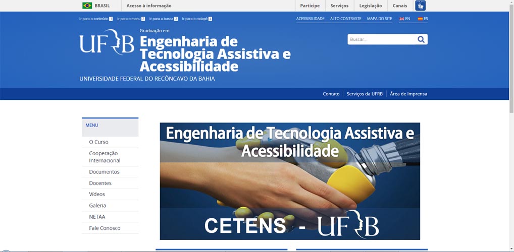 Imagem da página inicial do site do curso.